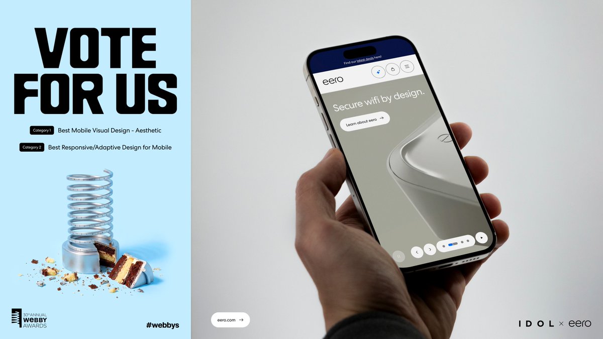 IdolPartners's tweet photo. We're a Webby Awards Finalist x2 🎉 Vote for our work for @geteero and help us win the People's choice.

1. Best Mobile Visual Design-Aesthetic
2. Best Responsive/Adaptive Design

🔗 https://t.co/bitVx1WKt0

🔗https://t.co/6oThDN25HU

Huge thanks to our team and client partners for the massive effort that led to the launch this work. We’re honored by the recognition from @TheWebbyAwards