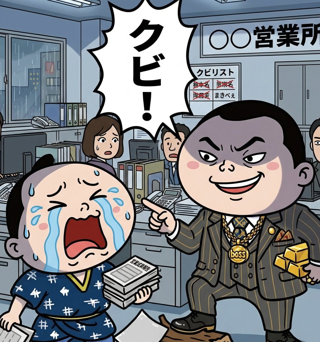 adworld_24's tweet photo. おはようございます。
朝から衝撃的なニュースが…📢💥

本日、まきべぇがボスから、 何の前触れもなく「クビ」を宣告されてしまいました……。🧸💔

これまで一緒に歩んできた日々が、こんな形で終わるなんて。 

今まで応援してくださった皆様、本当にありがとうございました……。

（トントントン。肩をたたかれる音が…）
んん？
何だ！？
続きはコメント欄へ📝👇

#まきべぇ #クビ #重要なお知らせ #アドワールド #企業公式 #企業公式が朝の挨拶を言い合う