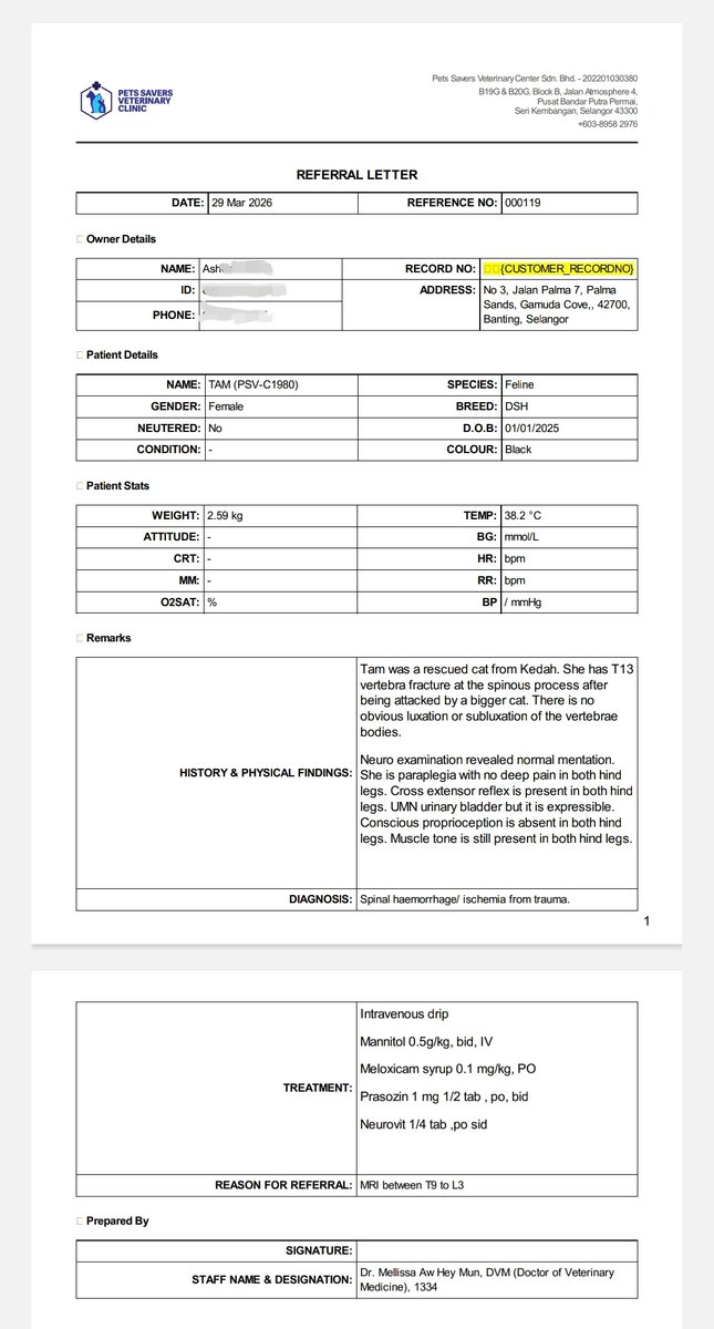 ashyusof11's tweet photo. Referral letter dari klinik Kedah dan quotation klinik 2 weeks di Selangor. Doctor cakap estimate treatment 1 month, so quotation RM1440 x 2 = RM2880. 
MRI 2k. 
Pet taxi Kedah to KL RM500.
Estimate bloodtest, MISC RM500. 
Total 1 bulan treatment RM5880. https://t.co/t2xoMDRwFw