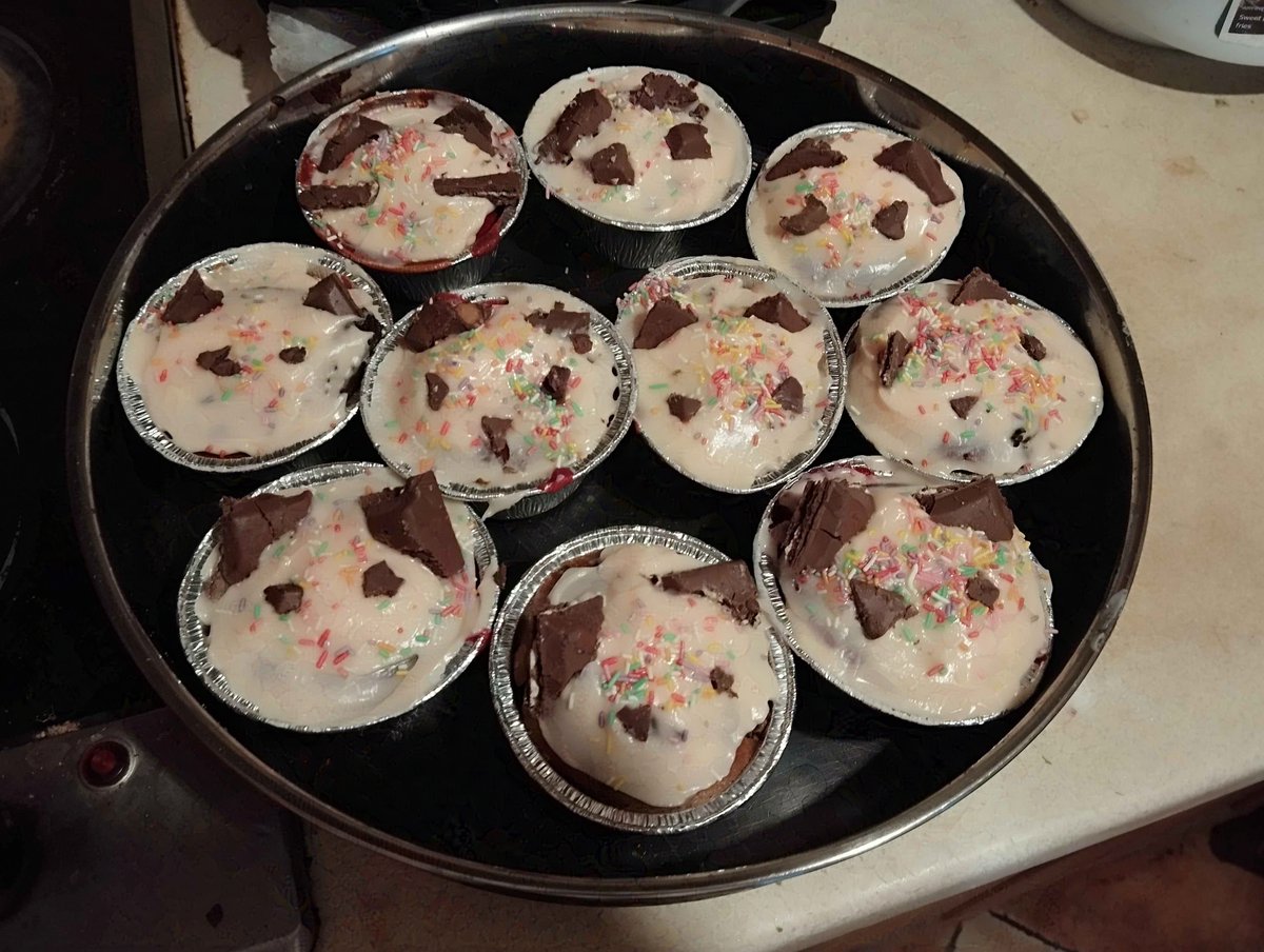 Tried making Natsuki's iconic kitty cupcakes :3 I wish she were here so i dont have to bake them by myself.         
   (half ginger and half chocolate cookie)

#natsuki
#natsukiddlc
#ddlcsnatsuki 
#DDLC