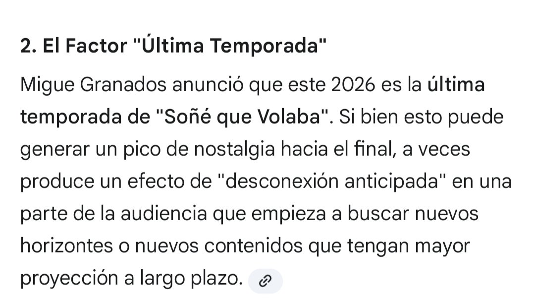 Le pregunté al chat Gpt y a Gémini entre otras IA sobre porque la baja de los números de <a href="/olgaenvivo/">OLGA</a> en este 2026 y está fue la respuesta más repetida.
<a href="/miguegranados/">Miguel Granados</a> ex gordo, nunca fue una buena estrategia esa, jamás funcionó nunca nos gusto saber que era finito SQV.