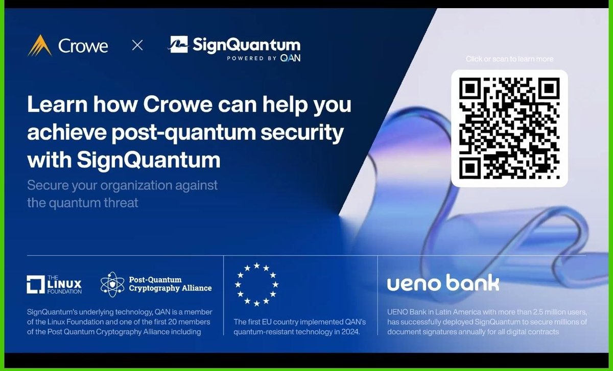 <a href="/Andercot/">Andrew Côté</a> Look who is positioned to meet market demands.

Signquantum powered by
<a href="/QANplatform/">QANplatform</a> 

Crowe and Itti 
Go to market partners