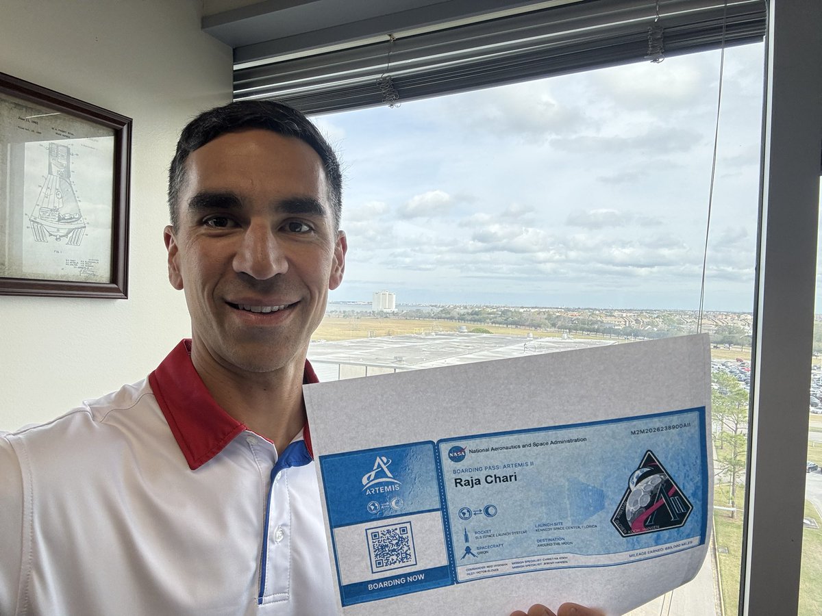Astro_Raja's tweet photo. All aboard, have my virtual boarding pass and ready for live coverage on @NASA tv starting tomorrow AM for a 1824 ET launch window opening.  It’s the 2d @NASAArtemis mission but the 1st with humans and just the start of more to come. Let’s GO A2 https://t.co/9JX9pDxuSY
