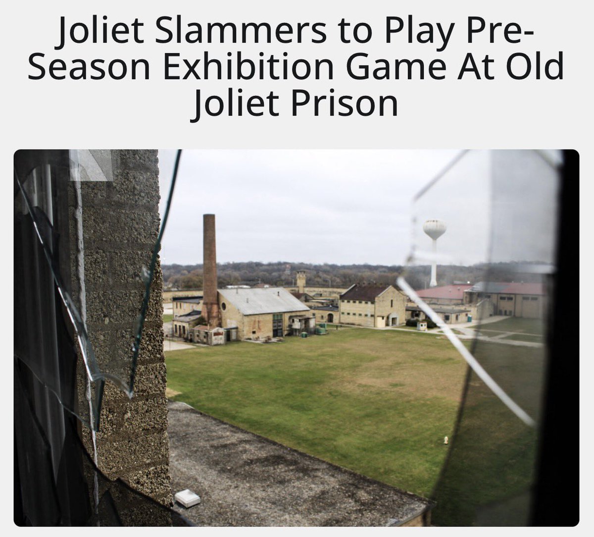 marcusleshock's tweet photo. NEW: Baseball is coming to the Old Joliet Prison ⚾️

The @JolietSlammers shared photos of the preparation underway for “The Big House Ballgame.” The team will play an exhibition game to kick off the Route 66 Centennial Celebration.

There is a long history of baseball being played at the old prison. According to the team, the first game was introduced in 1914 by Warden Edmund Allen as a way to improve morale. Baseball was regularly played until the facility closed in 2002.  

The Slammers will take on the Gateway Grizzlies in the old prison yard on April 30th. Tickets are available now.
