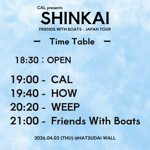 HxcCal's tweet photo. "SHINKAI"
2026/04/02(木)初台WALL
タイムテーブル公開！ https://t.co/nQubT9EDJD