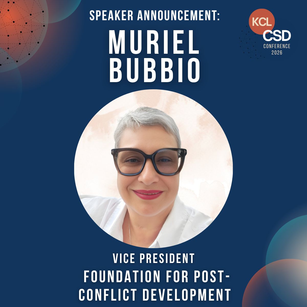 TheFPCD's tweet photo. We are proud to confirm that Muriel Bubbio will join Panel 2 at the #KCL Conflict, Security, &amp; Development Conference 2026 ✨🙏

Congratulations to the team at King’s College London for championing this student-led initiative and creating space for meaningful dialogue 👏🎓 

#KCL https://t.co/TBzacZtaX4