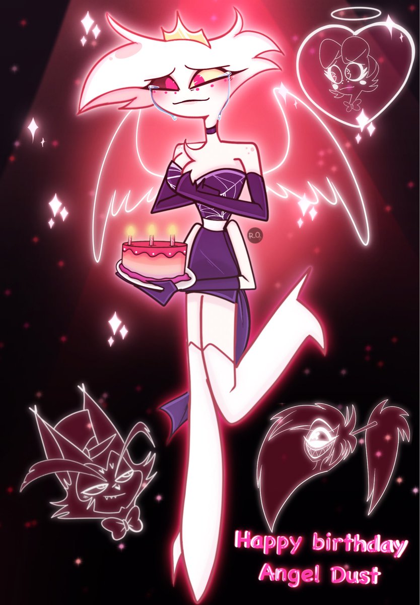 DarkcoshRO's tweet photo. Happy birthday party very so happy joy love you Angel dust🥰🎂💕#HazbineHotel #Angeldust #HazbineHotelAngeldust #HazbineHotelFanart #Angeldustbirthdayparty https://t.co/LxeROkSlnP