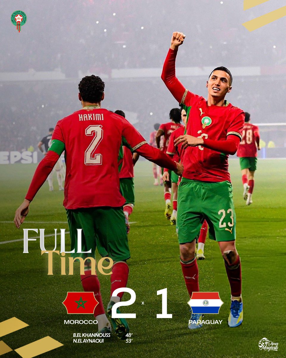 MoroccanSories's tweet photo. 🇲🇦🇵🇾|Le Maroc a dominé le Paraguay 

En menant 2-1 contre le Paraguay, les lions de l'Atlas maintiennent leur record de matchs remportés et Mohamed Ouahbi gagne son pari.