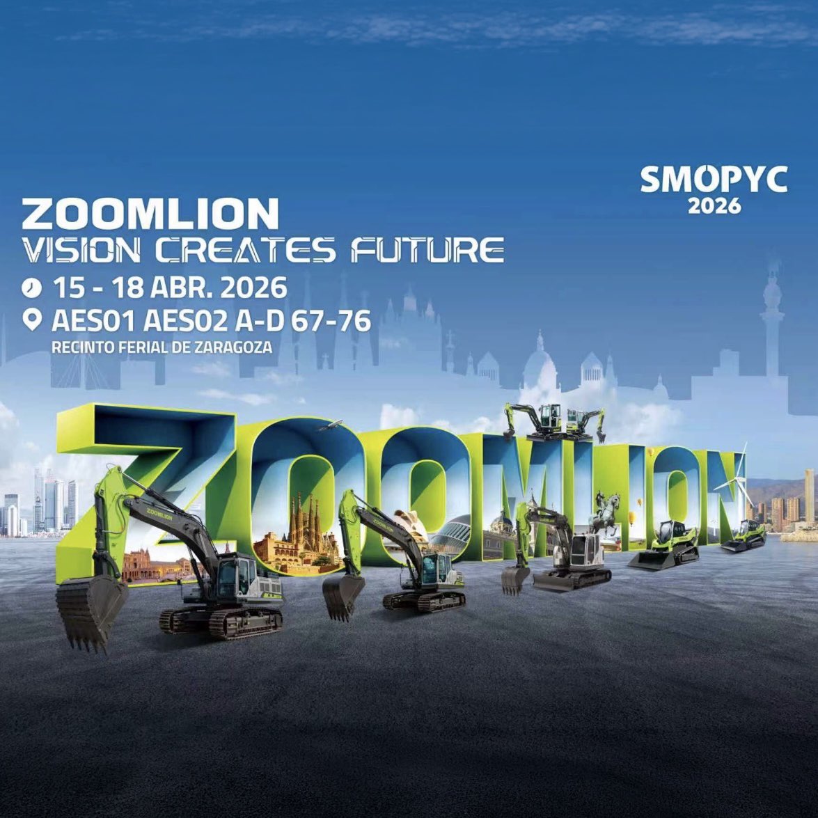 Cervisimag's tweet photo. Del 15 al 18 d'abril som a #SMOPYC2026 a Saragossa, a l'stand de @Zoomlion. Demostracions en viu, gama completa i l'equip de Cervisimag per resoldre qualsevol dubte. Distribuidors oficials Zoomlion a Catalunya. 💚 📞 973 530 418 #Zoomlion #Maquinaria #Construcció #Cervisimag https://t.co/utOJJu9MUE