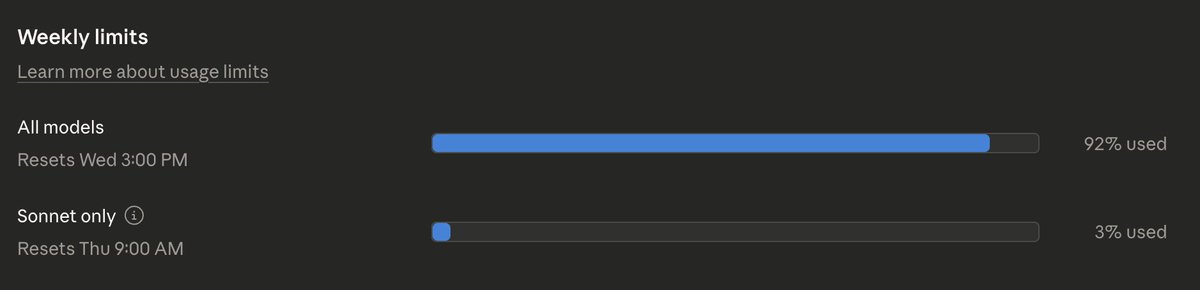 Eaven's tweet photo. @trq212 yesterday and now leaking into today has been brutal with opus and my x20 usage that remains until tomorrow 3pm is just evaporating.. 

can you roll my usage back like 10-20% for the culture?

i got deadlines :( https://t.co/TmP66944sU