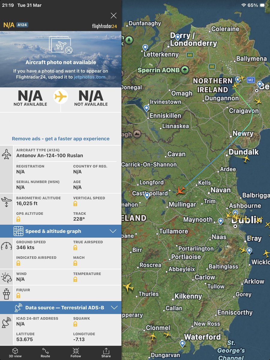 An interesting departure this evening from Belfast International which almost rattled my roof tiles as it passed overhead! Makes quite a change from Ryanair and EasyJet.