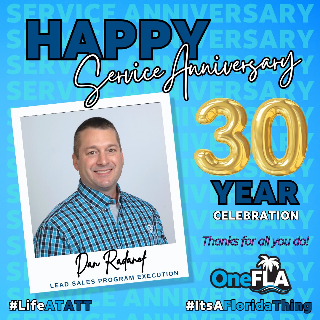 One_FLA's tweet image. Join us in Celebrating Dan Radanof’s 30 Year Service Anniversary with #LifeatATT🎉

Thank you for 30 incredible years of dedication, hard work, and unforgettable memories. Cheers to many more years of success and adventure together. 🎉🎈
#ServiceAnniversary #OneFLA 😎🌴#LifeAtATT