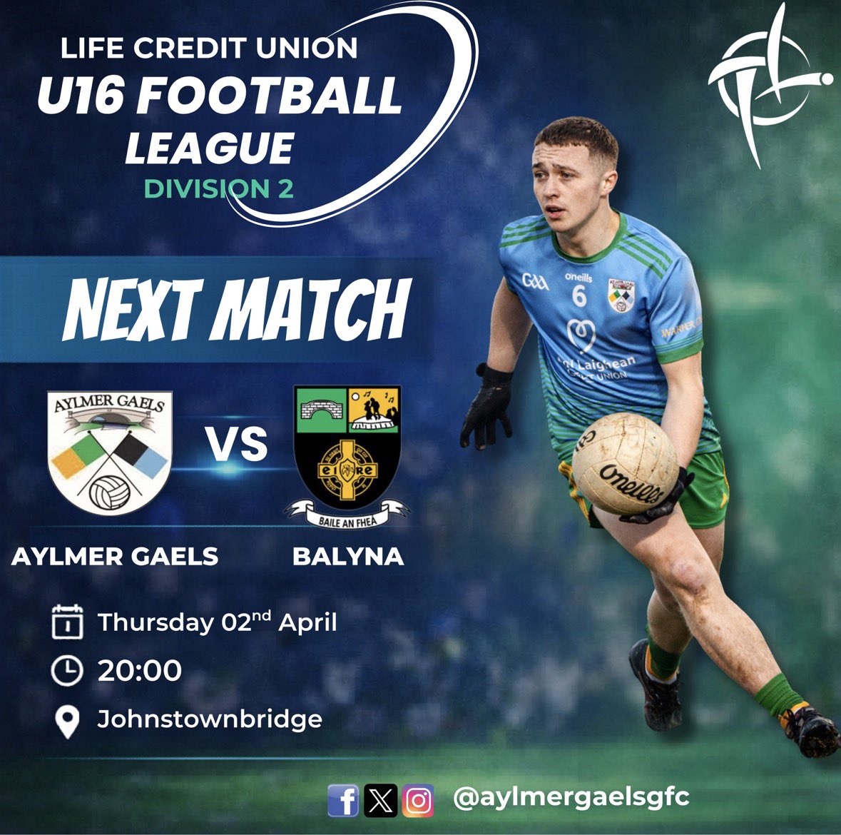 Our U16 Div 2 side will look to continue their strong run of form as they travel to Johnstownbridge this Thursday evening to face Balyna. 

Always a tough opponent, Balyna are sure to provide a real test for the Gaels, this one has all the makings of a cracking contest 🟢🔵