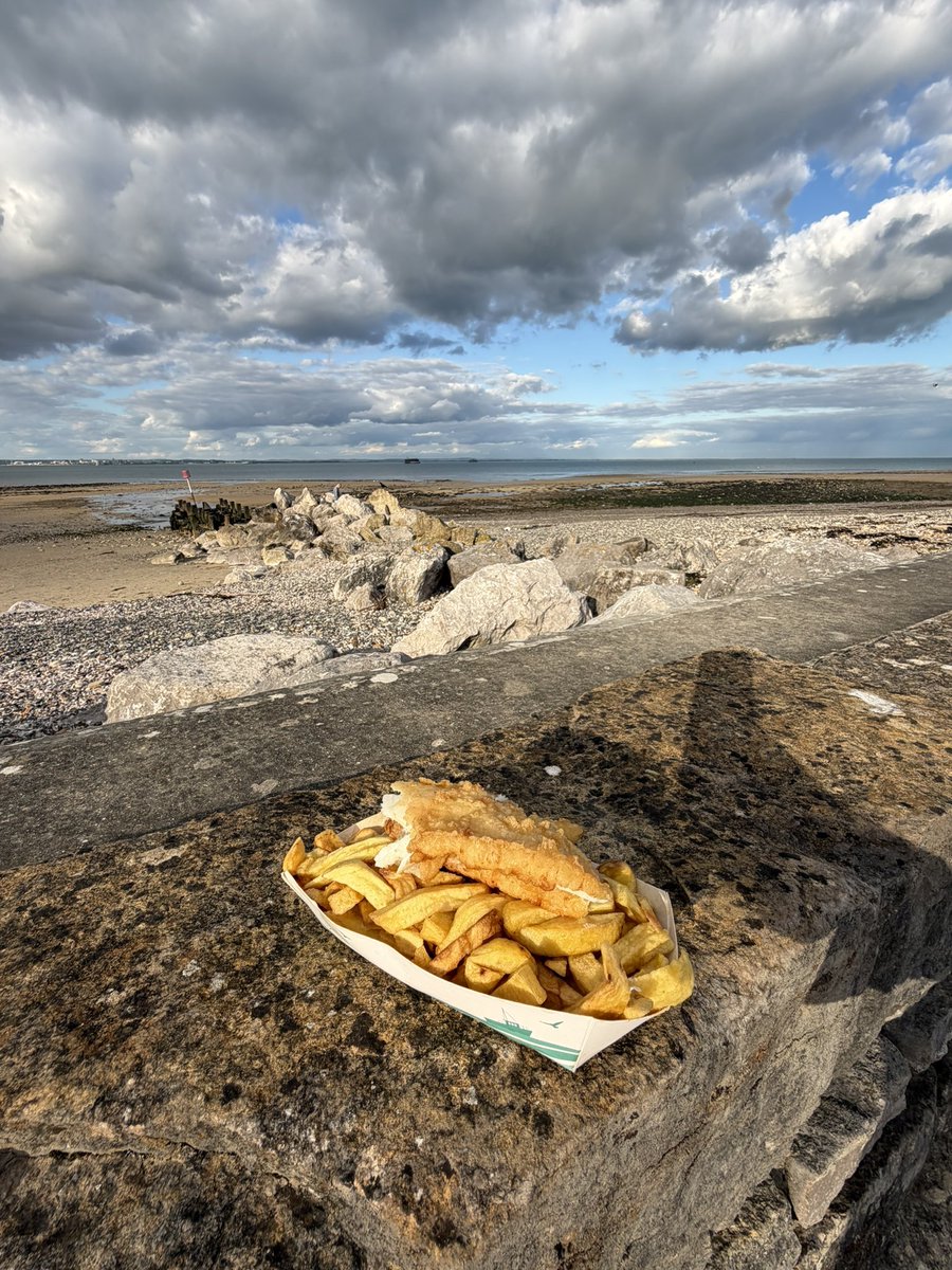 Fish and chips on the beach followed by shell picking with the kids ...