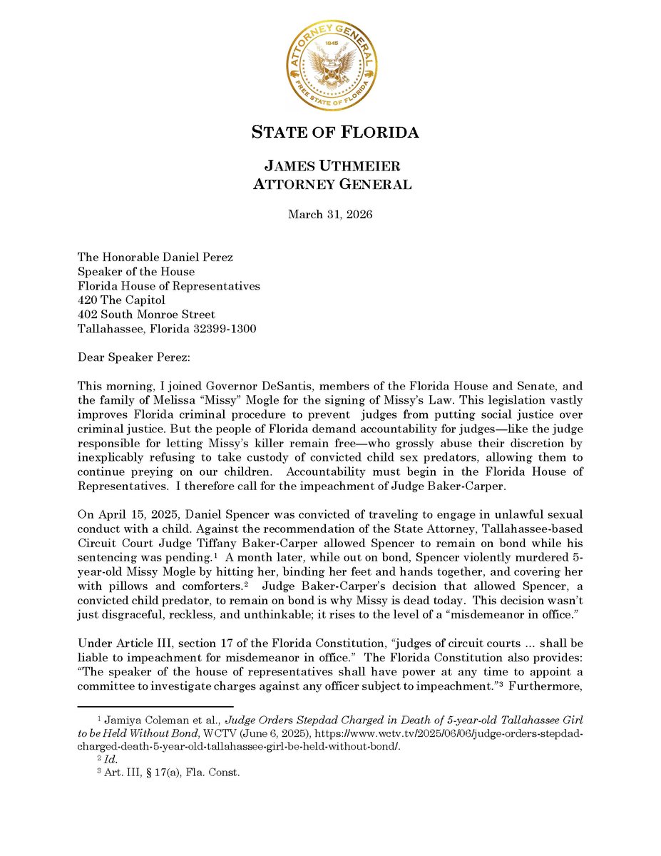 Attorney General James Uthmeier tweet media