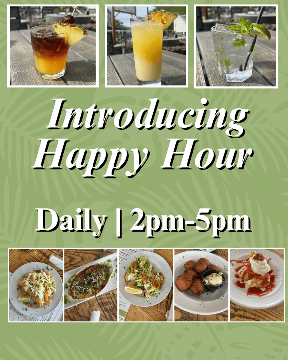 FostersKitchen's tweet photo. Foster's Happy Hour is here! Introducing 2 exclusive new menus, only available during Happy Hour. Join us 2:00pm-5:00pm DAILY! 🌊🌱

#HappyHour #FostersKitchen #NewMenu https://t.co/KNNjTnqW8G