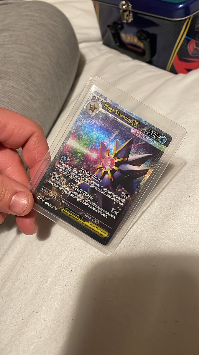 1KWeg's tweet photo. My daughter just ripped open the Mega Starmie SIR. I love this set. Don’t get the hate, beautiful cards. Just need the Meowth SIR &amp; I’m happy.

#pokemon
#pokemontcg 
#Perfectorder https://t.co/C5NSYqnPiX