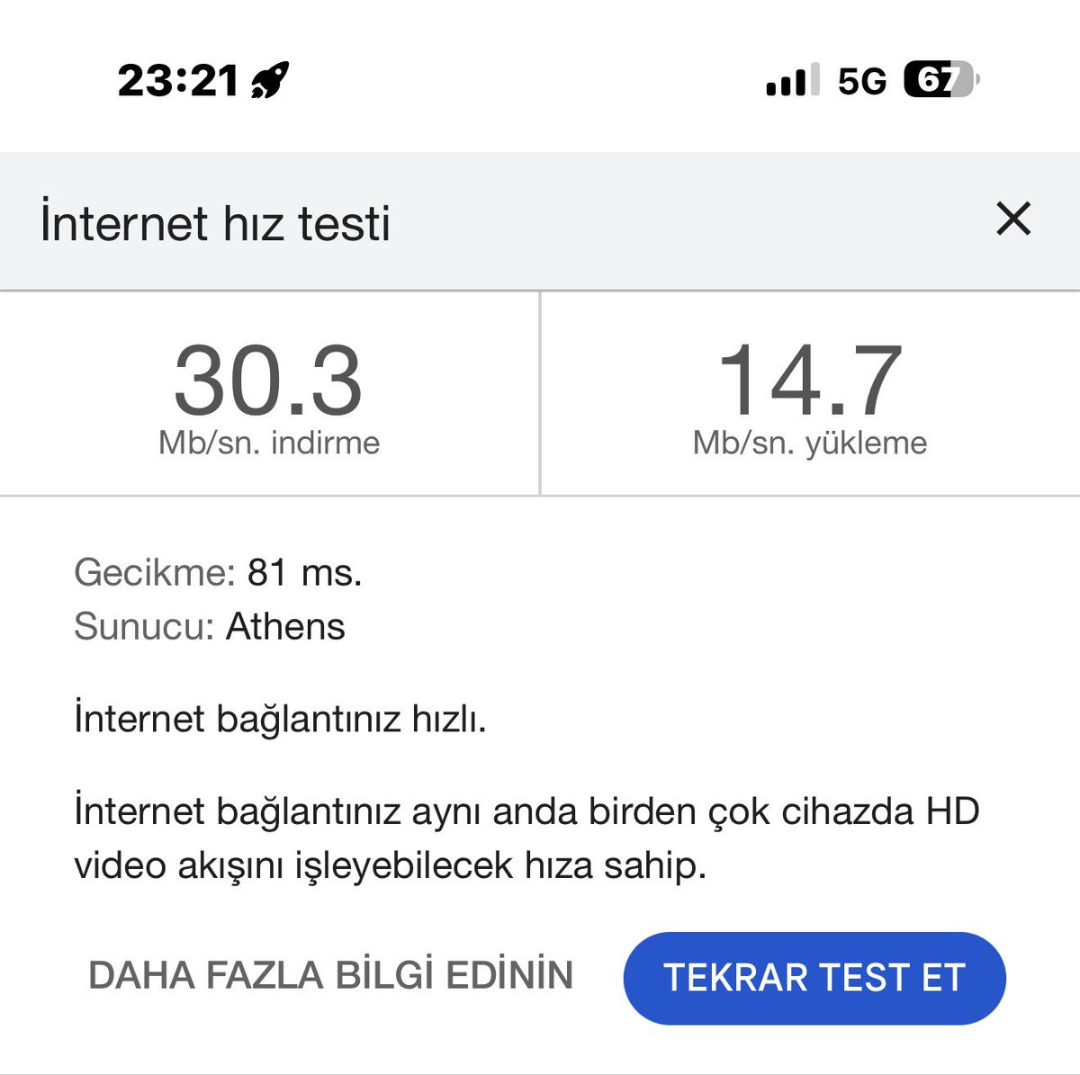 bsmrys's tweet photo. Sadaka verir gibi 1 günlük hediye vermiş kalitenin büyük firmanın kim olduğunu operatörler gösterdi @VodafoneTR 
Alın size 5G li vodofone hız testi https://t.co/9RXfmX0bly