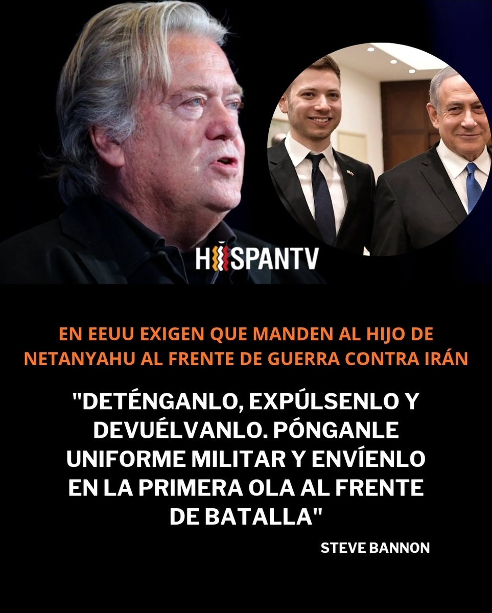 🇺🇲 Steve Bannon, uno de los ideólogos más influyentes del movimiento MAGA de Donald Trump, pidió públicamente que Yair Netanyahu (hijo de Benjamin Netanyahu), quien reside en Miami, fuera capturado y enviado al frente de batalla en la guerra contra Irán.