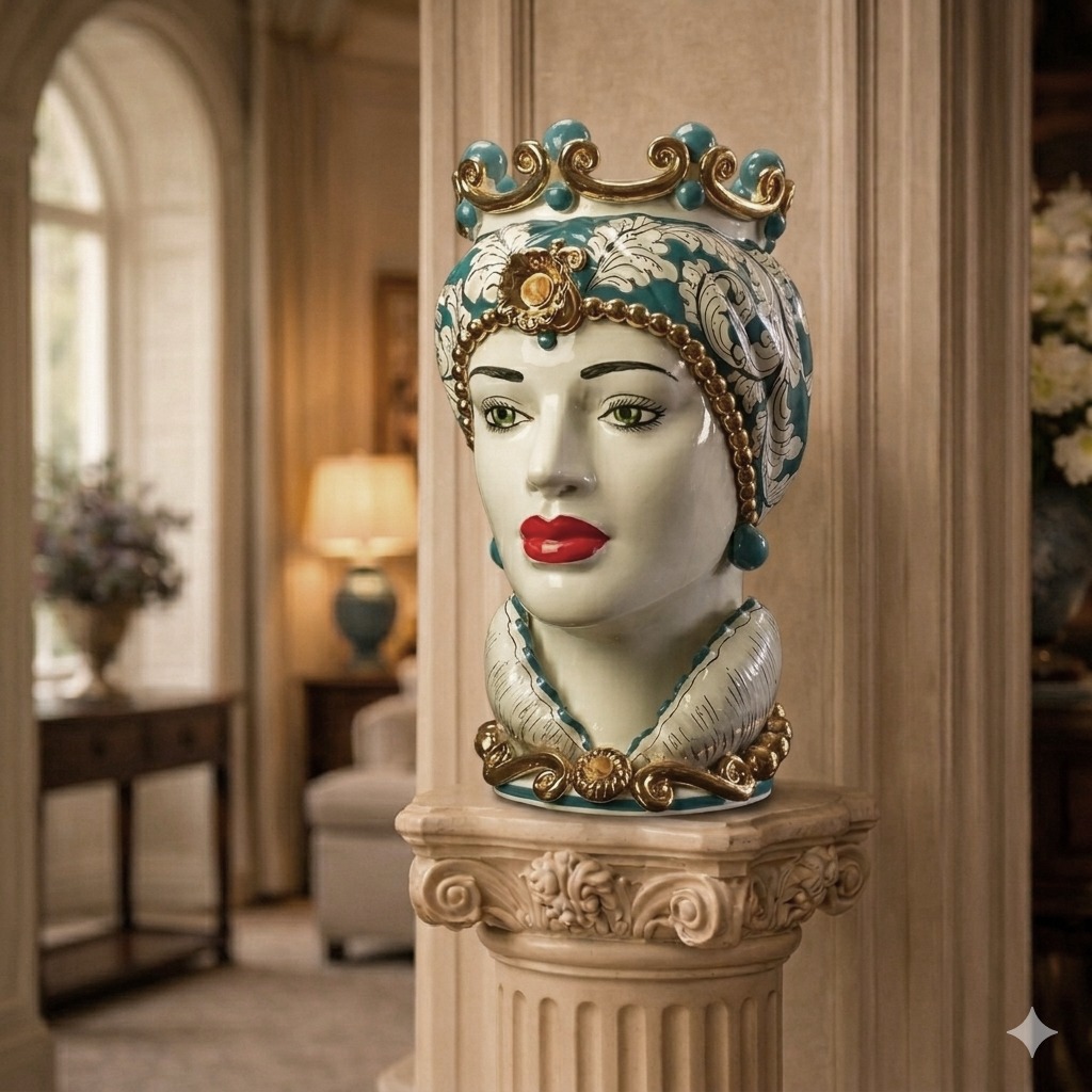 ceramicacaltag's tweet photo. Testa di Moro Ceramica Siciliana Caltagirone Donna
Finitura Foglia Oro 
Dimensioni: L 25 cm x H 50 cm
Firmato a fuoco
790,00 €

Moorish Head Sicilian Ceramics Caltagirone Lady
Decoration: Teal Green
Gold leaf finish
Dimensions: L 25 cm x H 50 cm
