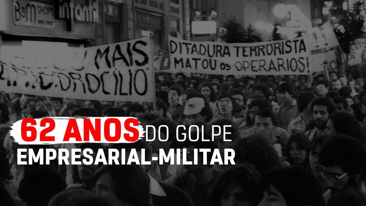 DITADURA NUNCA MAIS!
Há 62 anos o Brasil dava início a ditadura empresarial-militar, marcada por torturas, perseguições e assassinato de quem ousou resistir. 

Sem memória não há futuro.
31 de março: para que nunca se esqueça e nunca mais aconteça.

Veja: shre.ink/LjX1