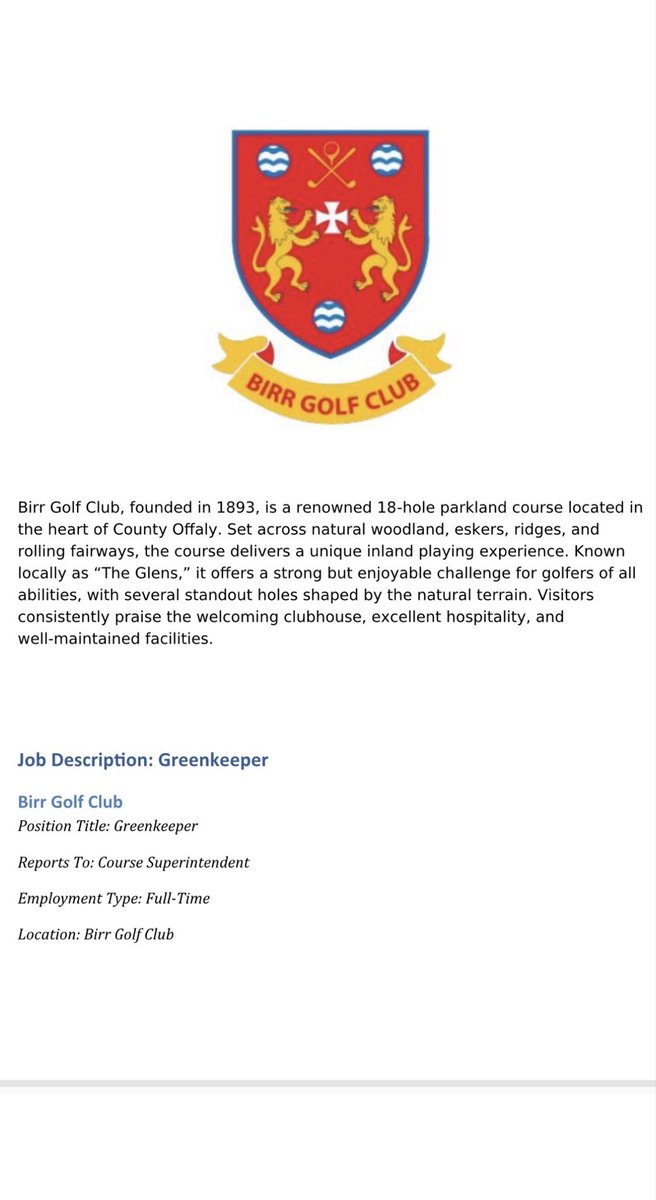 martinmac_deane's tweet photo. If you’re interested in joining a growing and ambitious team in a club with big plans for the future? Then please see details below. @BirrGolfClub https://t.co/yVASoDvkrK