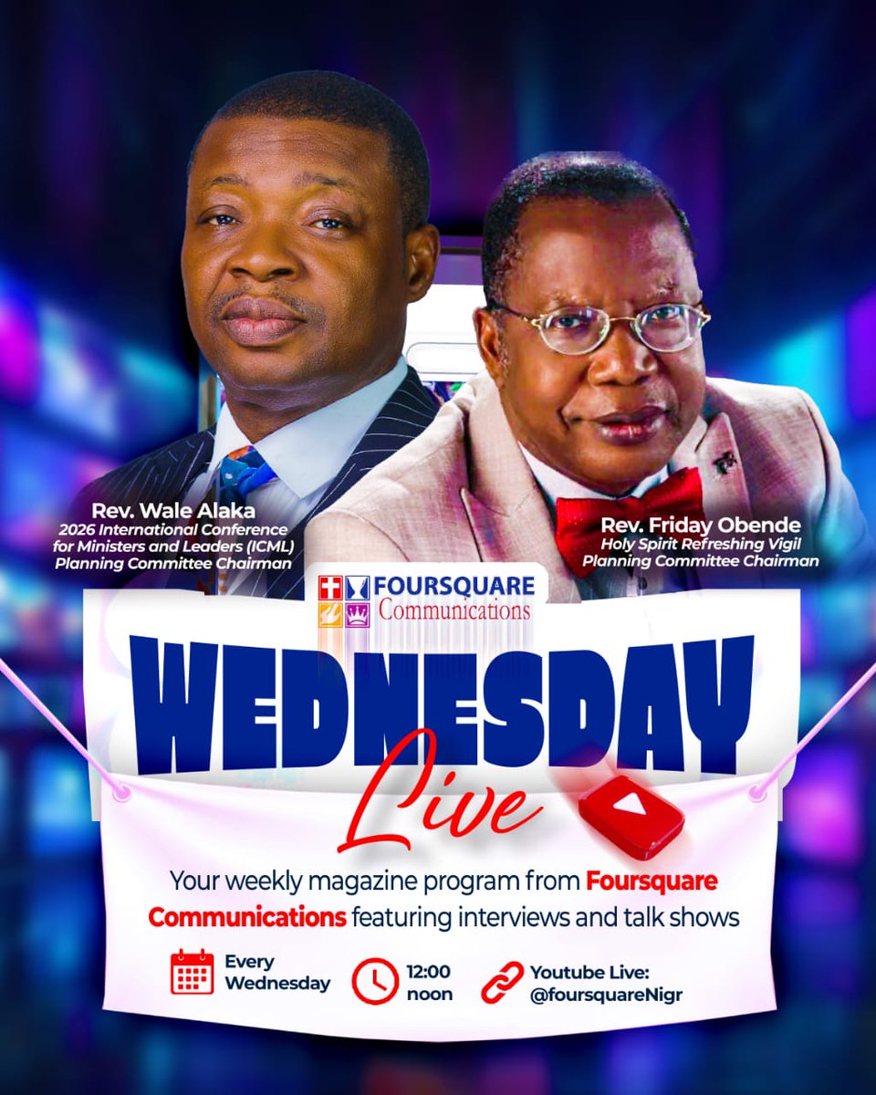 FoursquareNigr's tweet image. As we get set for the Holy Spirit Refreshing Vigil this Friday and the International Conference for Ministers and Leaders (ICML) in April, we want to give you a sneak peek of what to expect.👀🔥

This Wednesday on Wednesday Live, we will be hosting two key leaders who will share