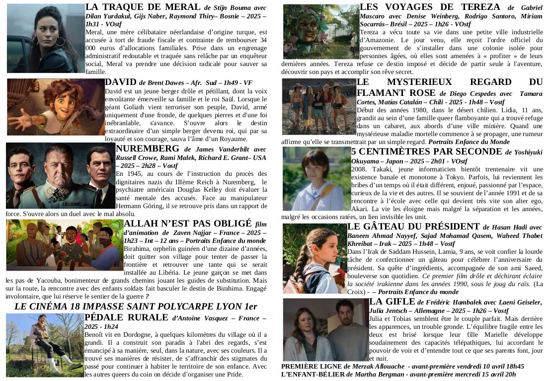 CinemaOpera_'s tweet photo. SEMAINE DU 1er AVRIL 2026
en avant-première : ALICE AU PAYS DES COLONS
mardi 7 avril 20h
3 autres nouveaux films
LAS CORRIENTES
LA TRAQUE DE MERAL
LA GIFLE https://t.co/io7woMfBeV