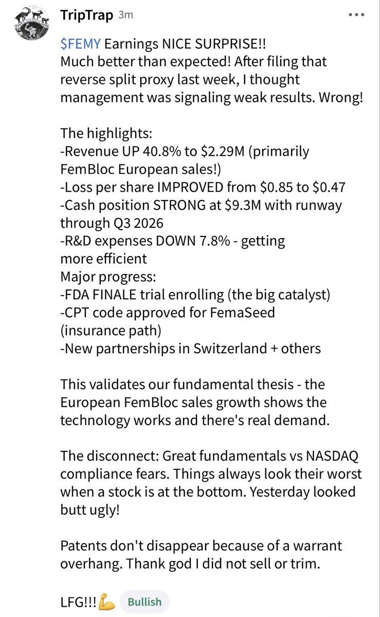 TripTrapTrading's tweet photo. $FEMY EARNINGS NICE SURPRISE!!🔥
@FemasysInc https://t.co/6aEIEUaGp4