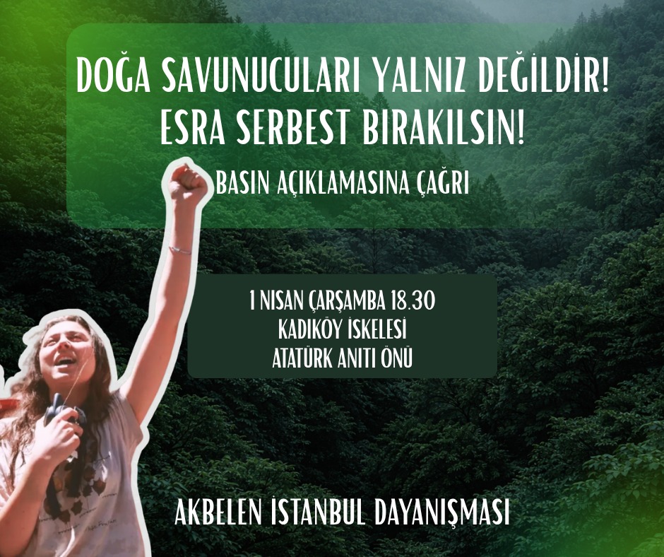 AAtlari's tweet photo. Talancı şirketlere karşı doğanın, zorbalara karşı doğayı savunanların yanındayız.
#EsraIşıkYalnızDeğildir
Yarın saat 18:30'da Kadıköy İskelesi'ndeyiz. https://t.co/qsiyY71YMs