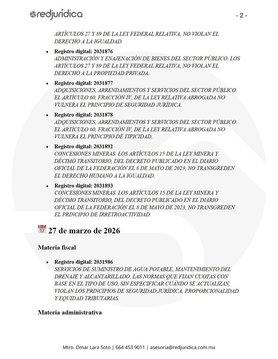 omar_lara_soto's tweet photo. 📌 Tesis fiscales y administrativas – SJF de Marzo 2026

☑️ Conoce las tesis publicadas en el Semanario Judicial de la Federación en marzo de 2026.

¡Mantente al día con la jurisprudencia más reciente!

#DerechoFiscal #DerechoAdministrativo #SJF #ActualizaciónJurídica

Mtro. Omar Lara Soto
📧 asesoria@redjuríhttps://t.co/D8bDGmsraO