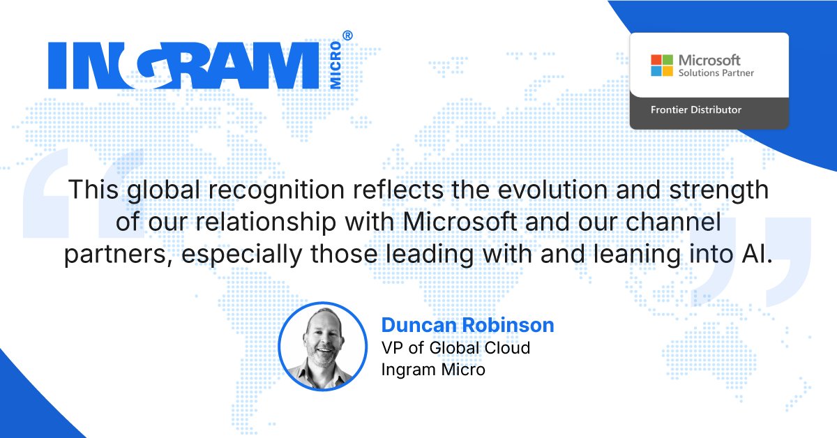 IngramMicroInc's tweet image. Ingram Micro has earned @Microsoft's new Frontier Distributor designation, recognizing our ability to help partners move from AI experimentation to AI execution at scale across cloud, security, and services. 

Full story: shorturl.at/iBAai

#IngramMicro #AI
