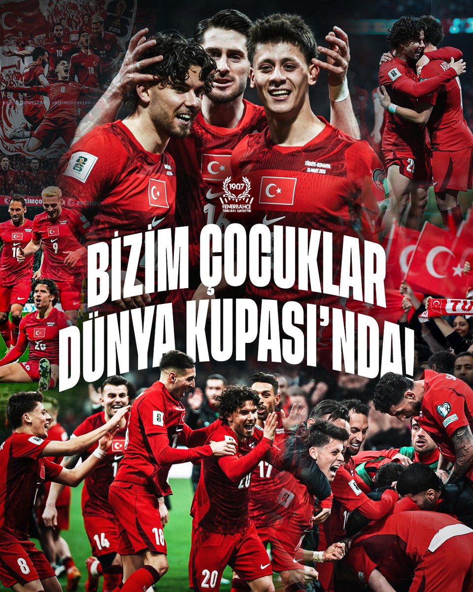1907Tribun's tweet photo. 🇹🇷 DÜNYA KUPASI’NDAYIZ!

24 yıl aradan sonra Dünya Kupası’na katılma hakkı kazanan A Milli Takımımızı ve bu başarıda emeği geçen futbolcularımız ile teknik heyetimizi gönülden tebrik ediyor, turnuvada başarılar diliyoruz. 

#FenerbahçeTribünüHayattır https://t.co/x5rU2ZMBNU