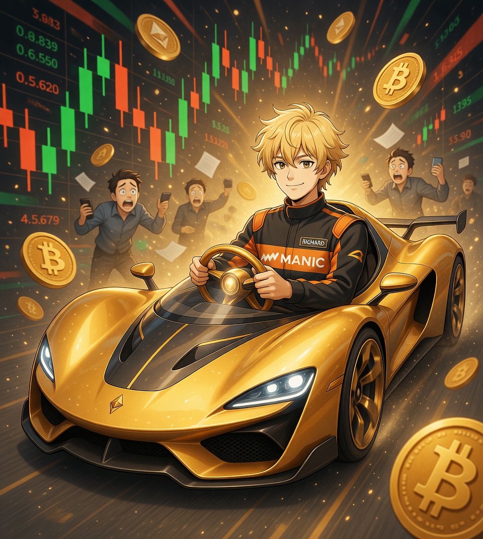 Web3___Son's tweet photo. Thread 6/7

Final Creative/Action
🔥 Richard vs the Market Chaos
The market is a mess — panic everywhere, red candles flying. 😵‍💫
Richard drives through it all in his golden momentum car, calm and unstoppable.
#ManicTrade #Web3 #CryptoArt #Momentum https://t.co/8UgEC80wyz