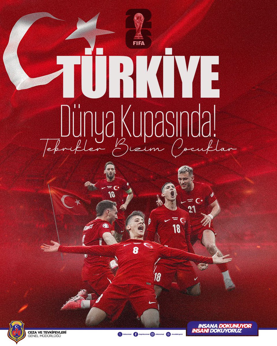 BİZİM ÇOCUKLAR DÜNYA SAHNESİNDE! 🇹🇷

2026 FIFA Dünya Kupası Avrupa Elemeleri Play-Off Finali’nde Kosova’yı mağlup ederek turnuvaya katılma hakkı kazanan A Millî Futbol Takımımızı tebrik ediyor, bu tarihi yolculukta başarılar diliyoruz.   

Ay-yıldızlı bayrağımızı uluslararası