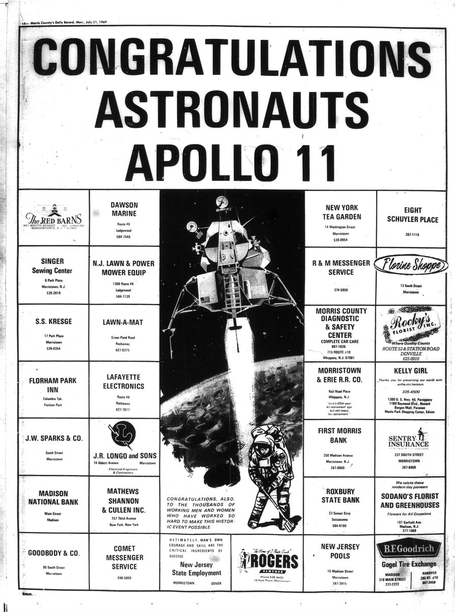 NJHistoryCenter's tweet photo. With Artemis II preparing to return American astronauts to lunar orbit, how did residents react to the 1st moon landing 57 years ago?

Many interviewed by the Daily Record described the thrill of discovery, others criticized the great expense, while businesses sought customers https://t.co/PIzdy6AYAo