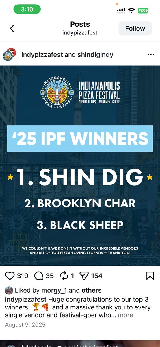 kyott1994's tweet photo. @stoolpresidente Indianapolis actually had a really good Pizza Festival last summer, organized by @StartsWithAQuestion and here are the top 3 winners. https://t.co/0PJQBQLCNg