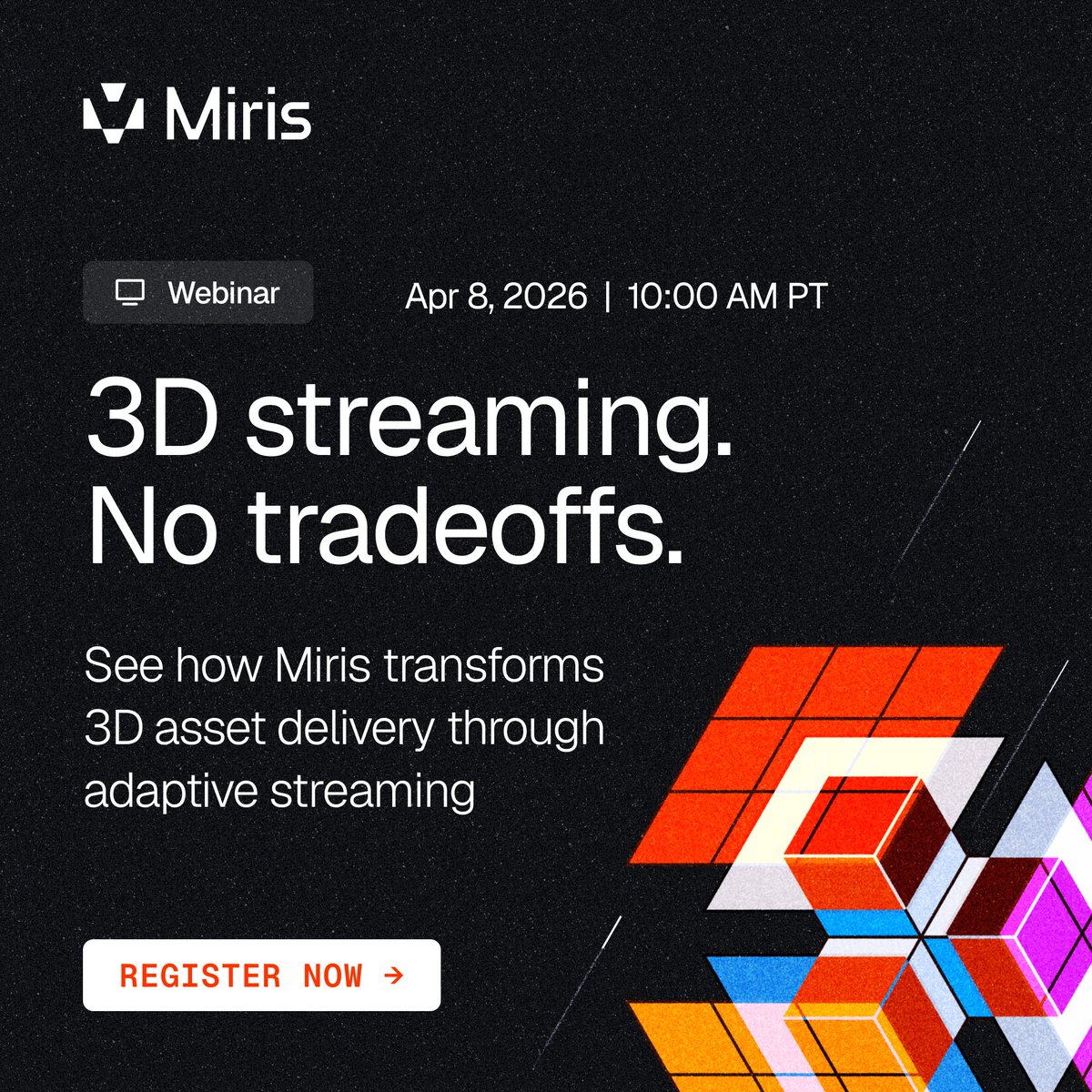 Join us live April 8th. We'll be streaming about 3D streaming. It's very on-brand.

Register now → miris.zoom.us/webinar/regist…
