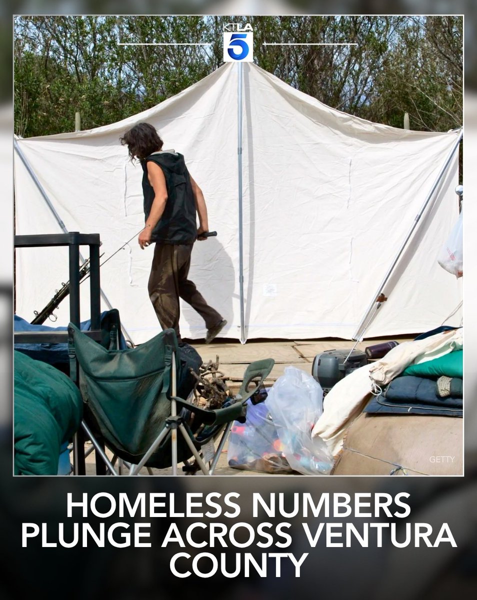 KTLA's tweet photo. Ventura County has seen its homeless population fall by more than 11% over the past year, according to preliminary data from the county’s annual Point in Time count, officials said. https://t.co/V4gC3MAxr2 https://t.co/nWncLsrFWg