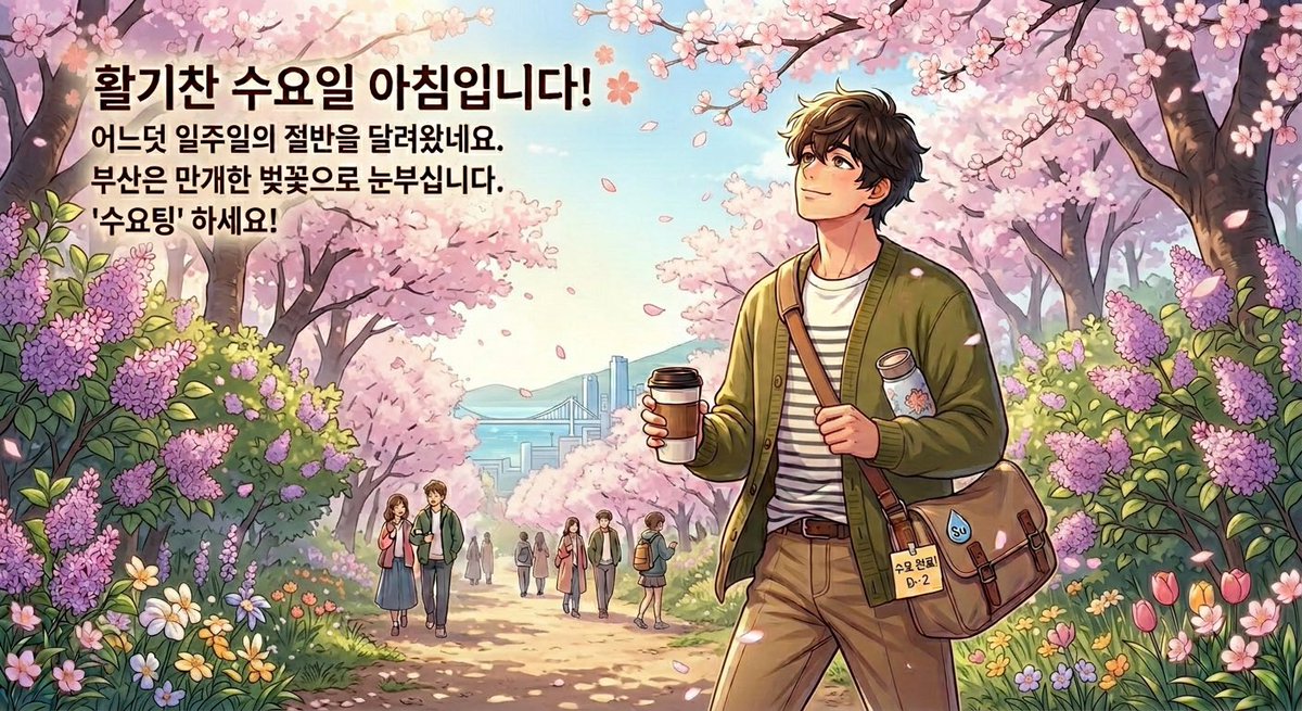 elpis25's tweet photo. 활기찬 수요일 아침입니다! 
일주일의 절반을 달려왔네요. 
지칠 수 있는 요일이지만, 
만개한 벚꽃으로 눈부시게 아름답습니다. 
바쁜 일상 속에서도 잠시나마 
여유를 만들어 보세요. 
벚꽃 아래 잠시 머물며 봄바람을 맞으면, 
에너지가 다시 채워지지 않을까요?💕💕💕 https://t.co/FEL1XWRoRQ