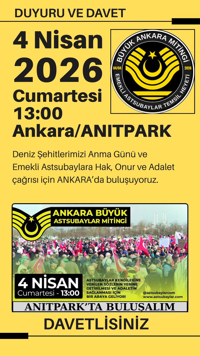 ZARGANA72's tweet image. ‼️| DİKKAT ⚠️ 
4 Nisan Saat 13:00 Ankara/ANITPARK’da icra edilecek,

“Deniz Şehitlerimizi Anma Programı ve (E) Astsubay Hak, Onur ve Adalet Mitingi”

DAVETLİSİNİZ💞

#KosovaVTürkiye 
#KosovaTürkiye 
#MilliMaç
#TürkiyeDünyaKupasında