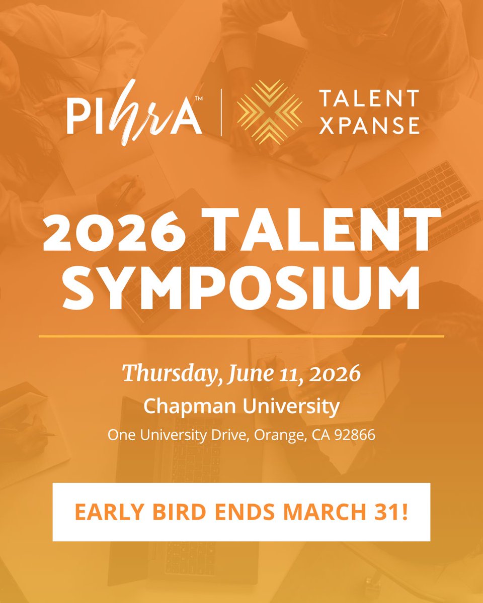 PIHRA's tweet photo. EARLY BIRD ENDS TODAY! 🚨Don’t miss your opportunity to save on the 2026 Talent Symposium—rates go up after today!
 
This is your chance to gain insights, elevate your impact, and connect with the HR community shaping what’s next. 🔗 Register today: https://t.co/wI7dPWzpCV https://t.co/ClHeekwV6P