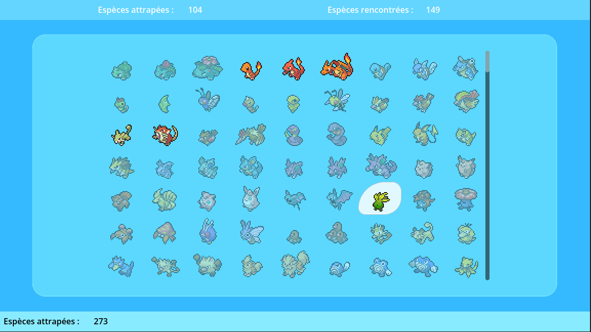 4zDex's tweet photo. Currently testing #godot by recreating the Pokémon Let's Go Pokédex!

It's actually a dumb list of sprites up to gen 8 with different states (seen, caught, caught + shiny) but it feels nice getting something visual.

I'll edit and improve it to hide that hideous scrollbar tho lol https://t.co/9dnDp71jkV