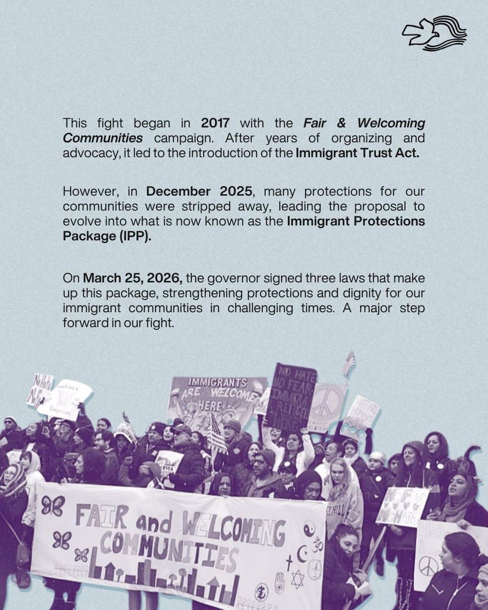WindofSpiritNJ's tweet photo. MARCH 25: NJ Advances protections for communities!

We first started the Fair &amp; Welcoming Communities campaign in 2017  &amp; now NJ marks a strong step forward in protecting the dignity of our immigrant communities in challenging times with the Immigrant Protections Package (IPP). https://t.co/OImnKbPSQ4