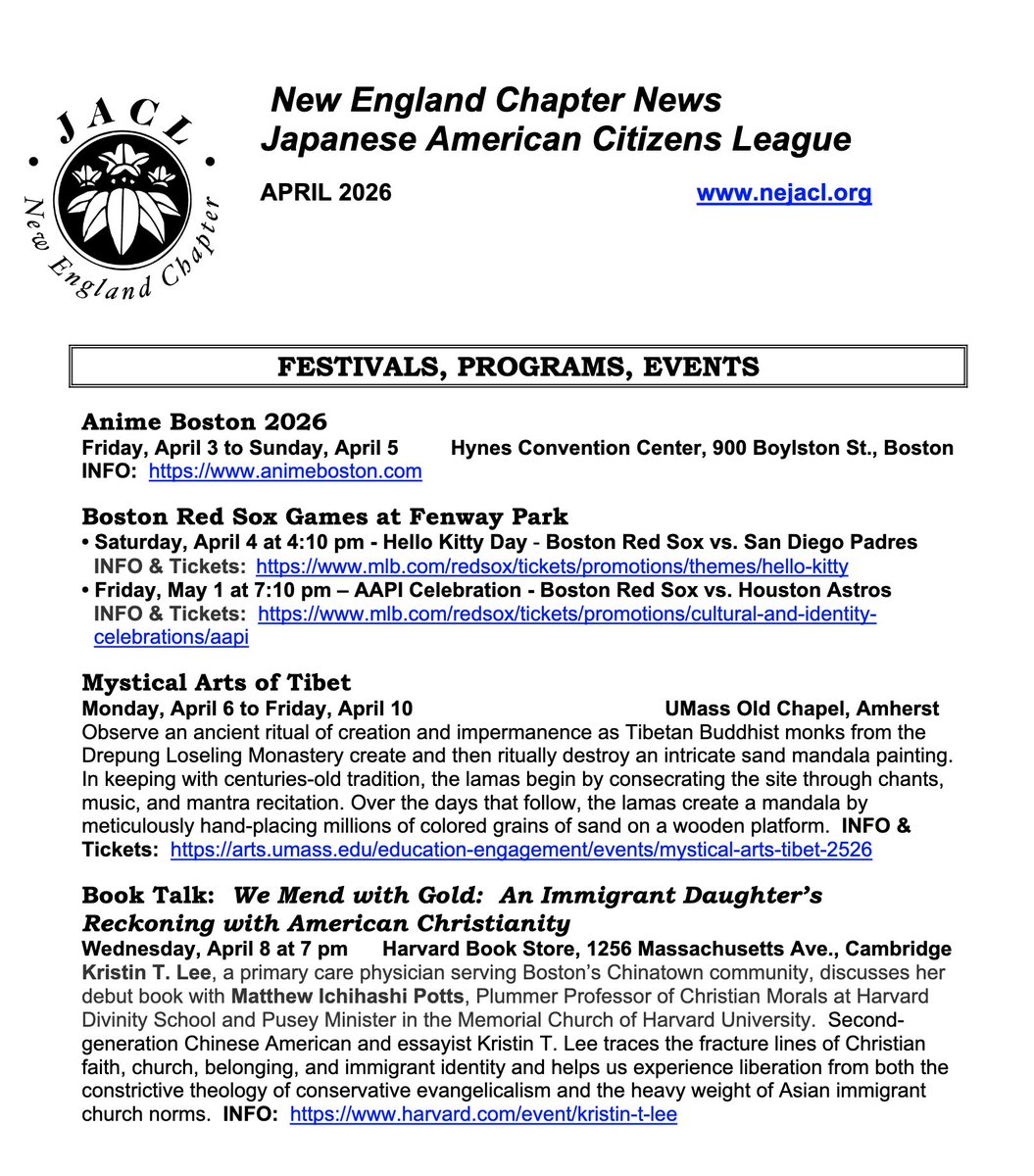 NEJACL's tweet photo. The New England JACL April 26 newsletter is now available on our website: https://t.co/4JKHnUUF6a https://t.co/oeMDIIyyXH