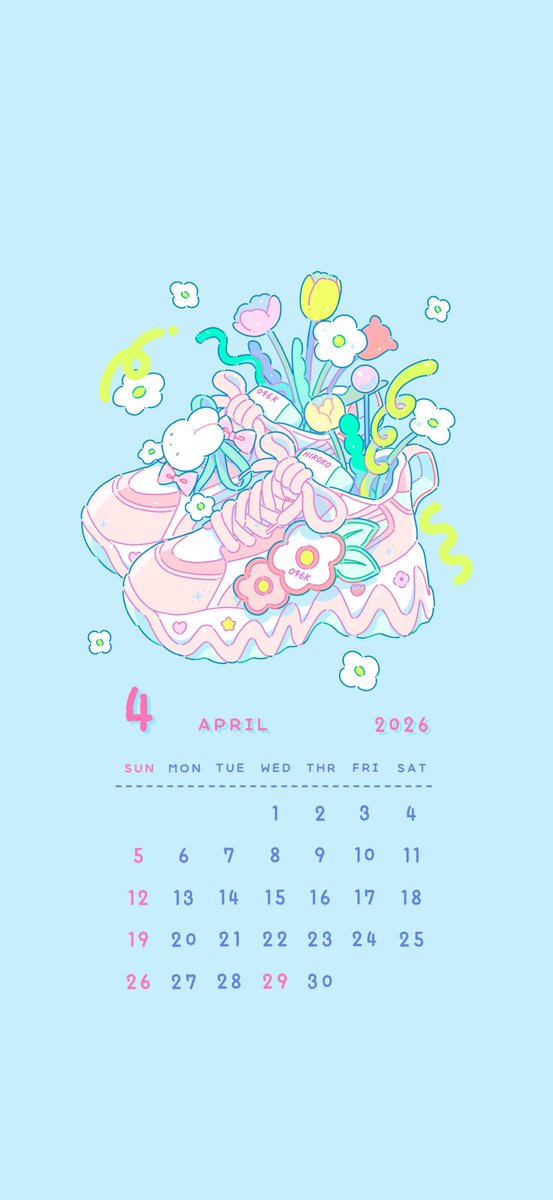 「4月のカレンダーです 個人利用の範囲内でお使いいただけると嬉しいです #カレンダ」|ヒロコのイラスト
