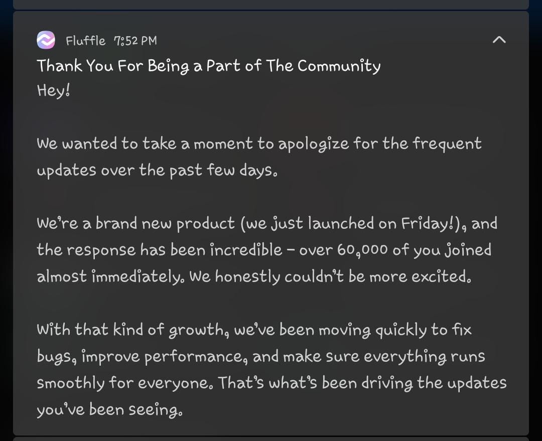 Fluffle Update 

Incase you're wondering why the app is asking you to update every 4 market hours. Lol 😆