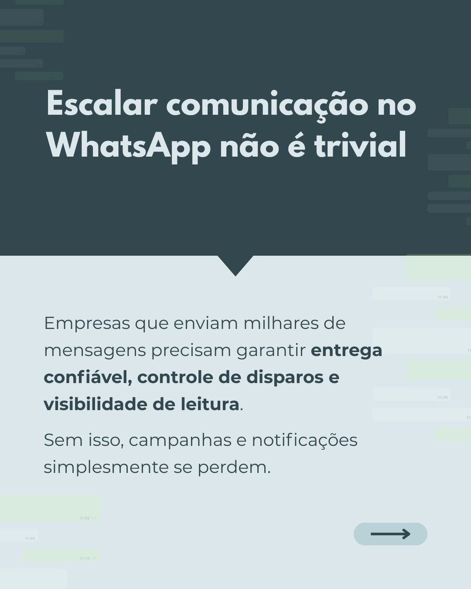 dawntech_dev's tweet photo. Escalar comunicação no WhatsApp exige mais do que enviar mensagens.

Empresas que dependem desse canal para campanhas, notificações e jornadas de atendimento precisam garantir que as mensagens sejam entregues, acompanhadas e analisadas com confiabilidade.

O Dawntech Dispatcher foi criado para resolver exatamente esse desafio: transformar disparos massivos em uma operação monitorável. Com ele, é possível enviar mensagens para grandes volumes de usuários e acompanhar métricas como entrega e confirmação de leitura em tempo real.

Em projetos como o da Gringo, essa estrutura já permitiu monitorar mais de 2 milhões de mensagens em uma mesma campanha, trazendo visibilidade real sobre o alcance das comunicações enviadas no WhatsApp.

Se sua operação precisa escalar comunicação com controle e previsibilidade, vale conhecer o Dispatcher.

#Dawntech #BlipPartner #Dispatcher #Automacao #WhatsAppMarketing #MensagensEmMassa #Inovacao