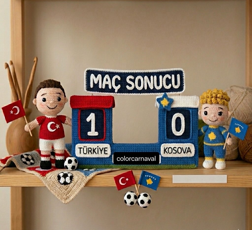 colorcarnaval's tweet photo. Tebrikler Milli Takım🇹🇷
Sahadaki galibiyetimizi ilmek ilmek işleyerek kutluyoruz 🧶⚽
Türkiye 1 - 0 Kosova maç sonucunu amigurumi dünyasına taşıdım
Ellerinize sağlık!
Kardeş ülke Kosova'ya da güzel oyunları için selamlar🇽🇰🤝
#Türkiye #MilliTakım #Amigurumi #colorcarnaval https://t.co/8VRLSoa9bS