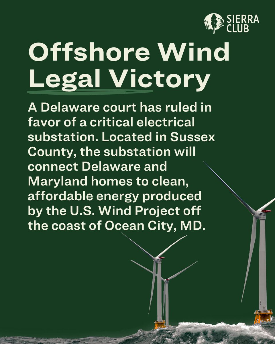 sierraclubmd's tweet image. Some more good offshore wind news from our neighbors in Delaware and for our state! Maryland homes are one step closer to receiving clean affordable energy from offshore wind. 💚 ⚡ #cleanenergy #offshorewind #goodnews #md